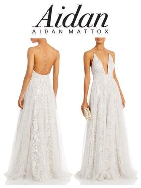 Aidan by AIDAN MATTOX Embroidered Floral Mesh Gown